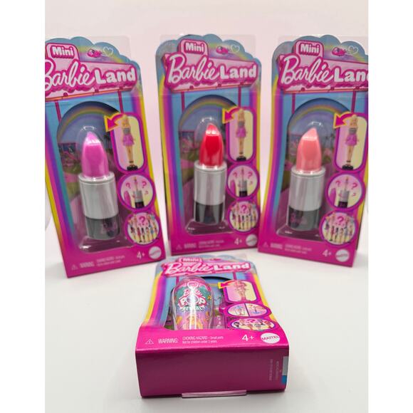 Mini Barbie Land Lot: Lipstick (3) + (1) Pop Color Cutie Reveals New - Picture 1 of 4